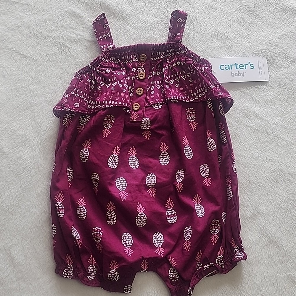 Carters Baby Girls 3M Pineapple Romper Sunsuit Maroon Pink 1N594110